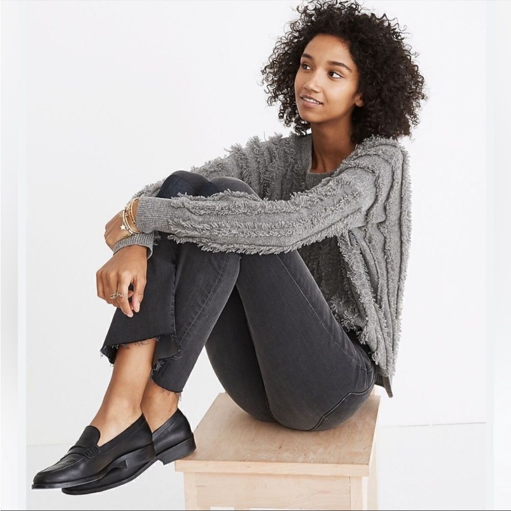 Madewell Gray Fringe Design Merino Wool Pullover Sweater Casual Comfy Boho